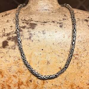 Unisex Sterling Silver Balinese Byzantine Necklace 17 Inches 62.32 Grams